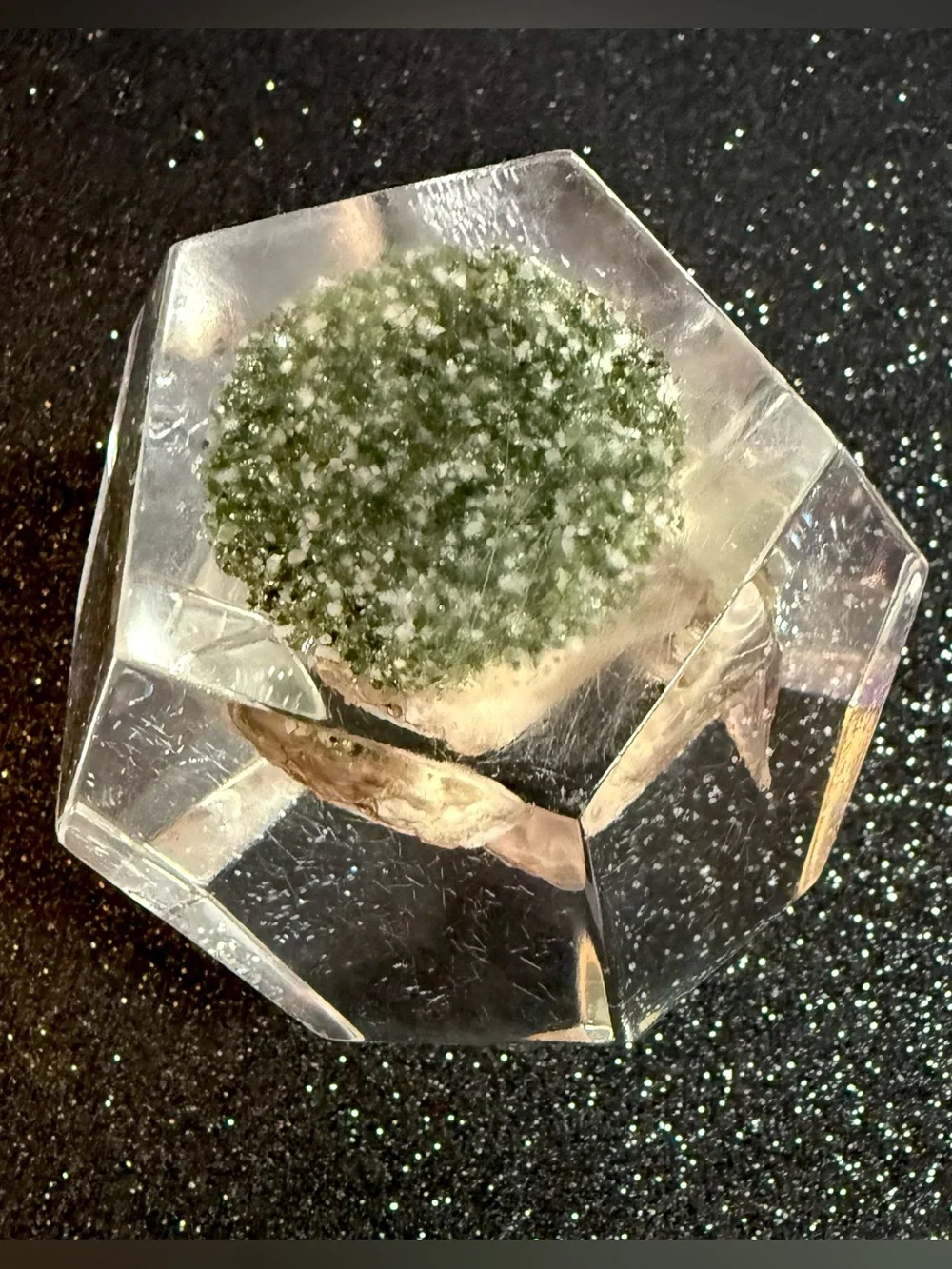 Vintage Lucite Paperweight With Pearl in Oyster Shell